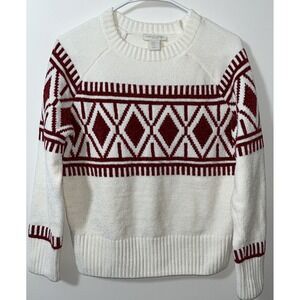 Christian Siriano Sweater XS‎ Cream Red Diamond Crewneck Ski Snowboard Cozy
